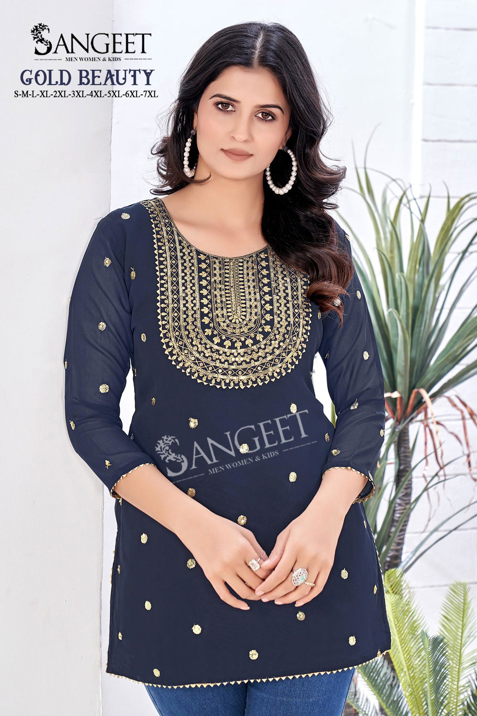 Sangeet Gold Beauty Georgette Lining Gold Embroidered Kurti Collection